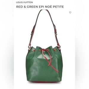 Louis Vuitton red & Borneo green epi petite bucket bag with dust bag